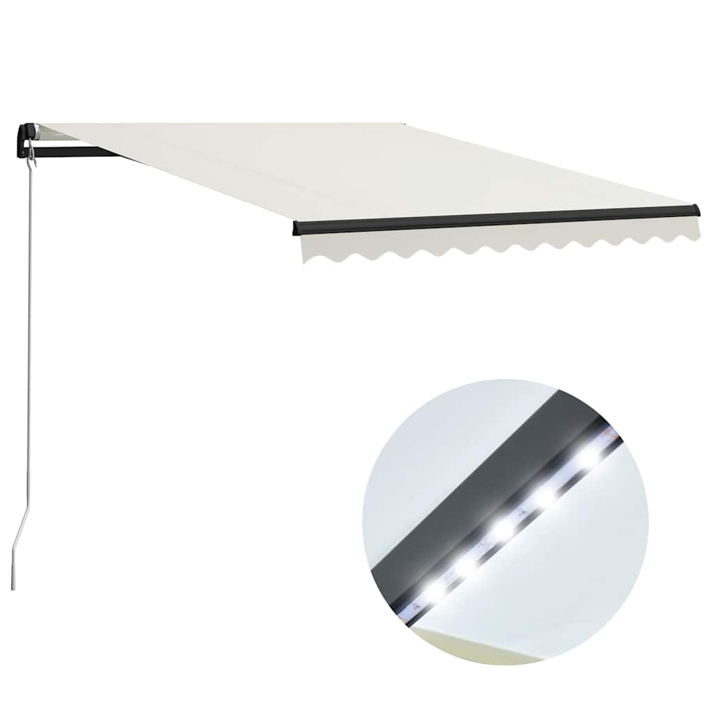 Manuell uttrekkbar markise med LED 300x250 cm kremhvit vidaXL