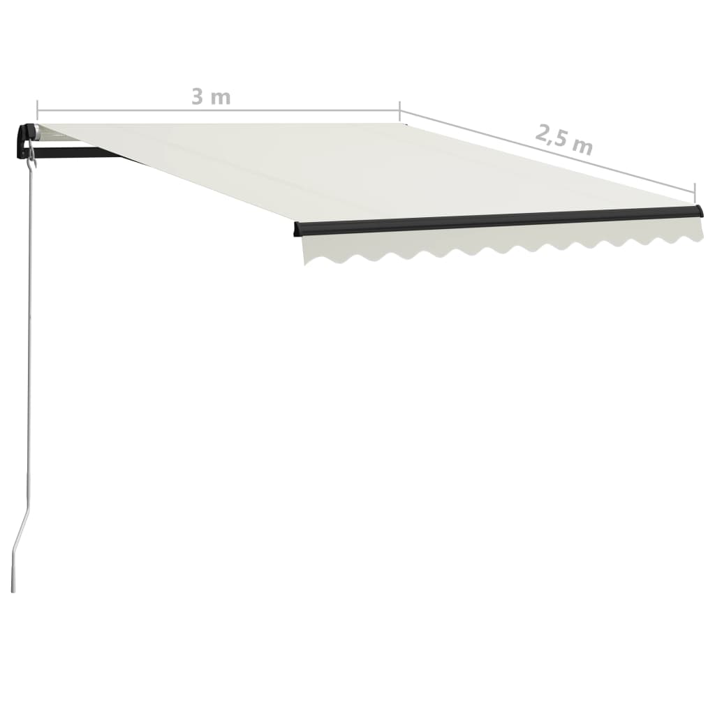 Manuell uttrekkbar markise med LED 300x250 cm kremhvit