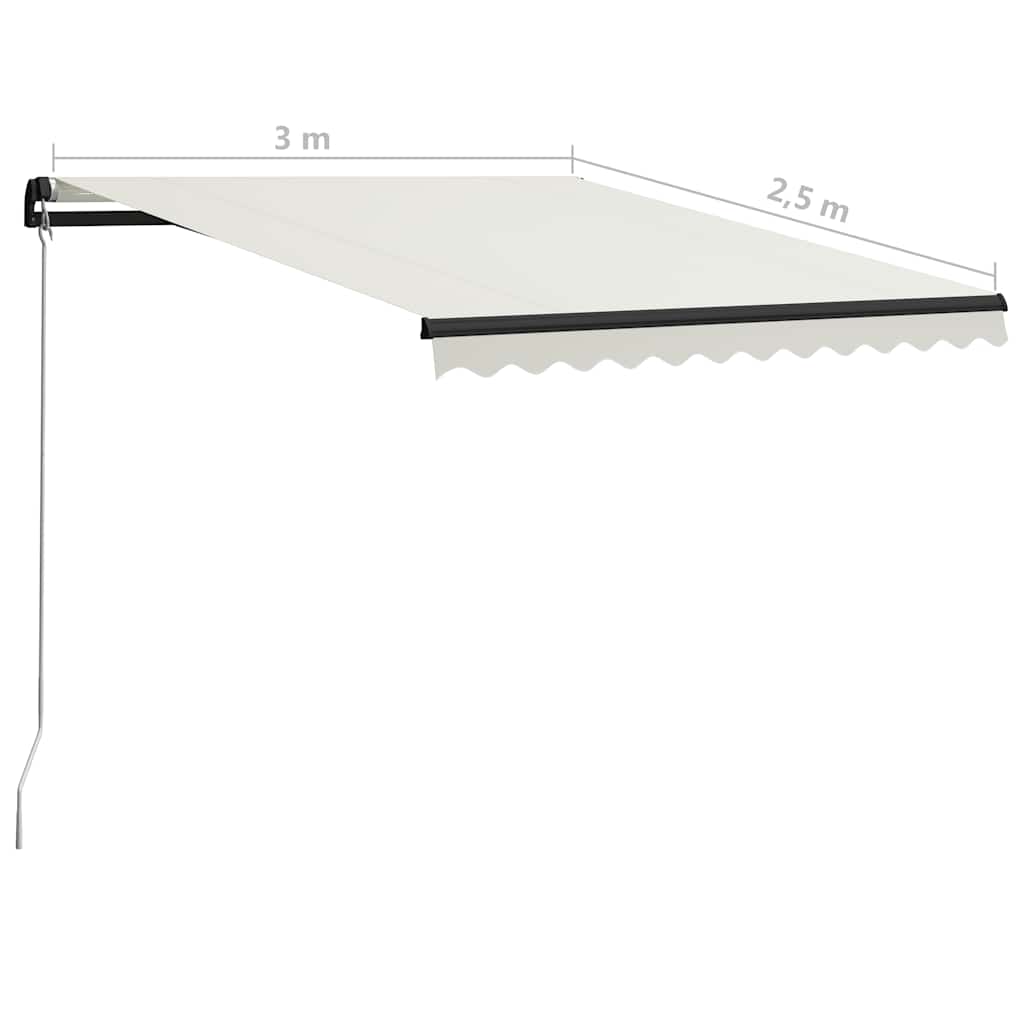 Manuell uttrekkbar markise med LED 300x250 cm kremhvit vidaXL