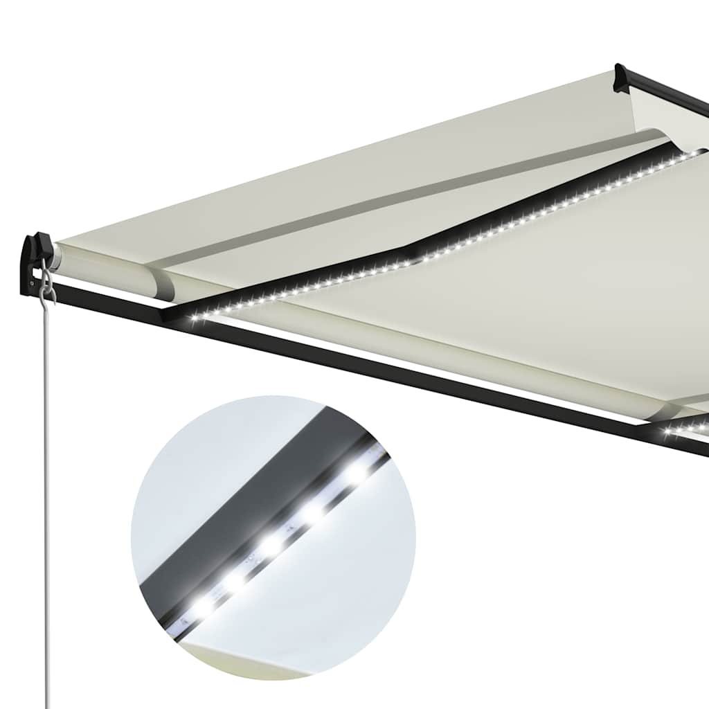 Manuell uttrekkbar markise med LED 300x250 cm kremhvit vidaXL