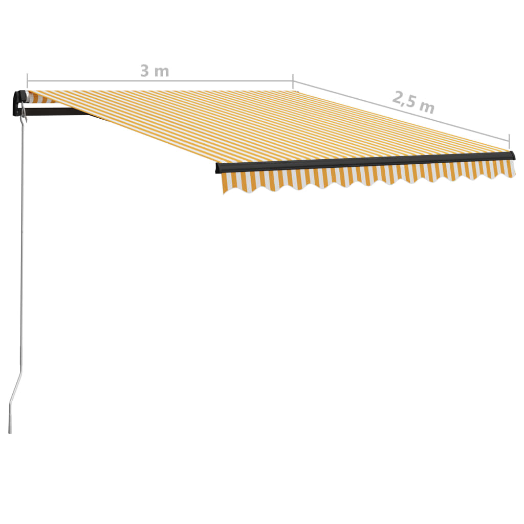 Manuell uttrekkbar markise med LED 300x250 cm gul og hvit