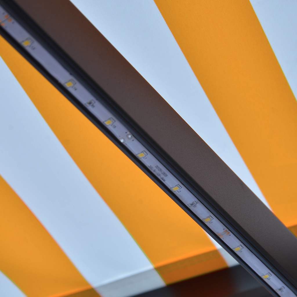 Manuell uttrekkbar markise med LED 300x250 cm gul og hvit vidaXL