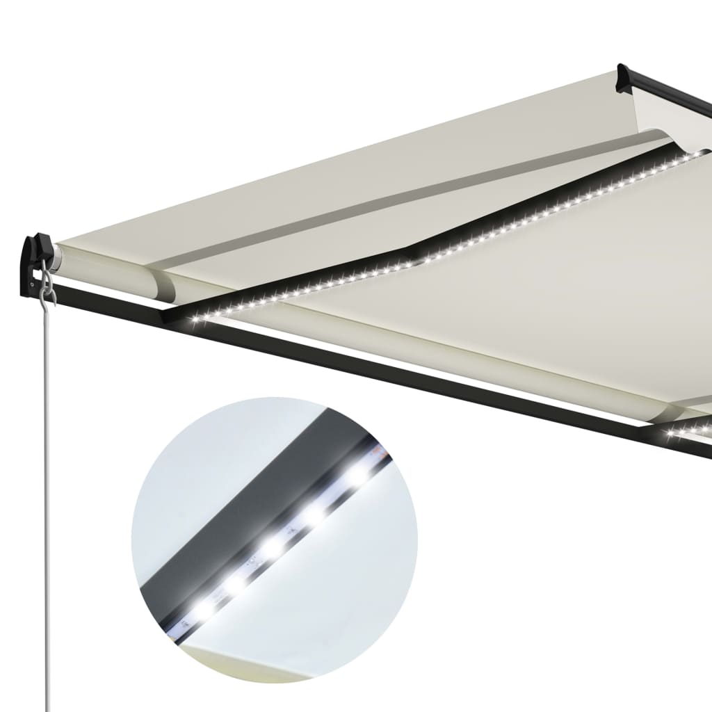 Manuell uttrekkbar markise med LED 400x300 cm kremhvit