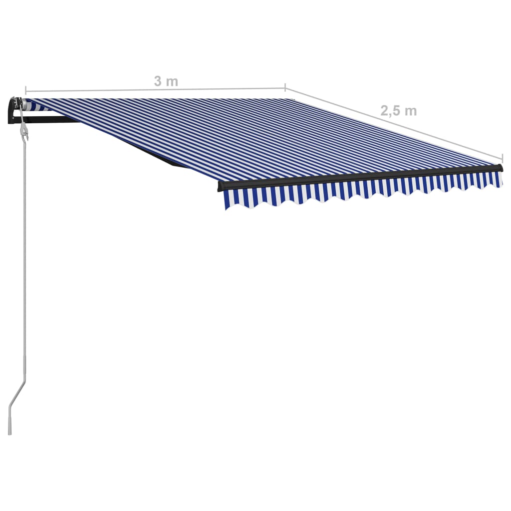 Automatisk uttrekkbar markise 300x250 cm blå og hvit