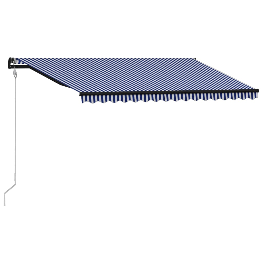 Automatisk uttrekkbar markise 450x300 cm blå og hvit