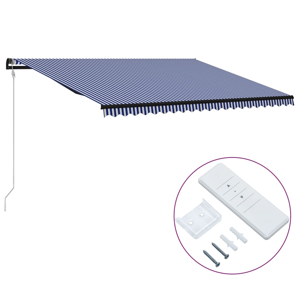 Automatisk uttrekkbar markise 500x300 cm blå og hvit