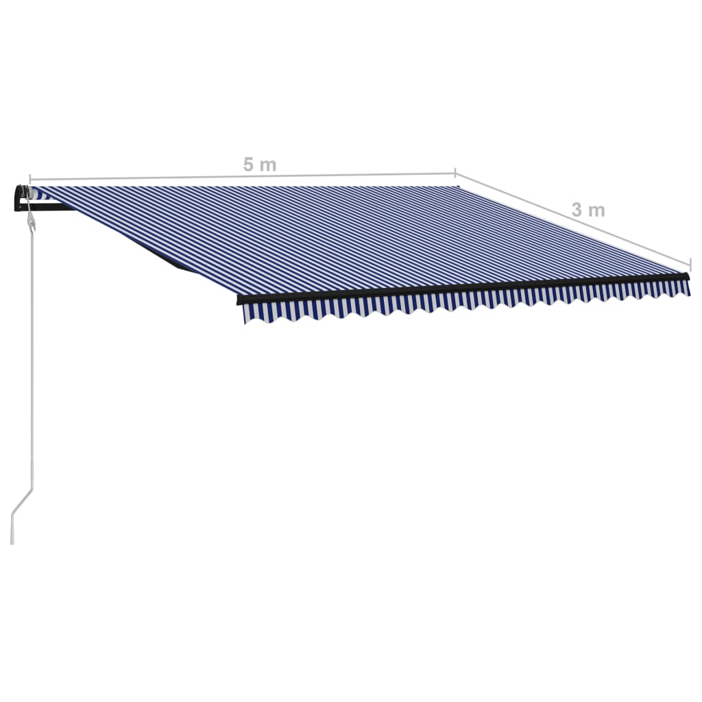 Automatisk uttrekkbar markise 500x300 cm blå og hvit