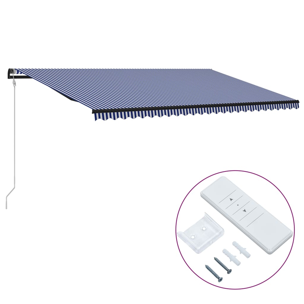 Automatisk uttrekkbar markise 600x300 cm blå og hvit