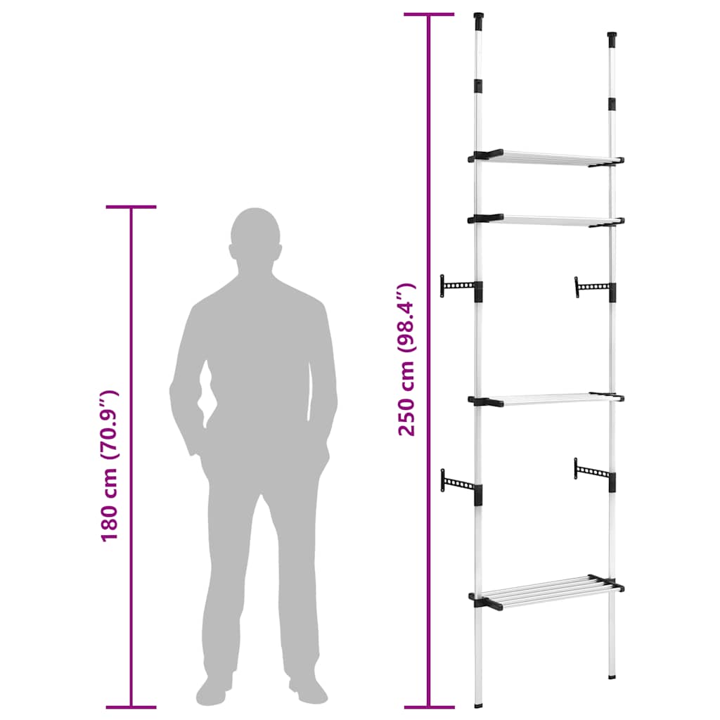 Teleskopisk garderobesystem med hyller aluminium