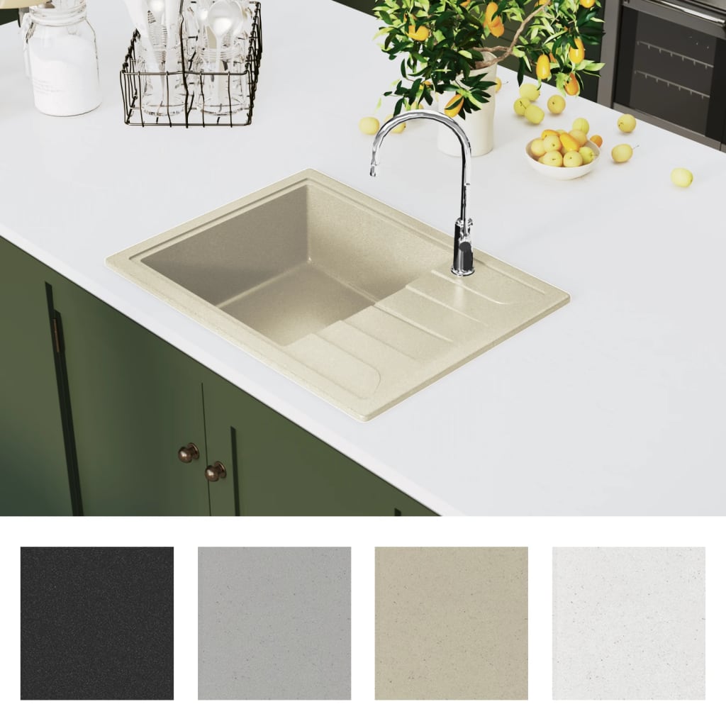 Vask med overløpshull oval beige granitt
