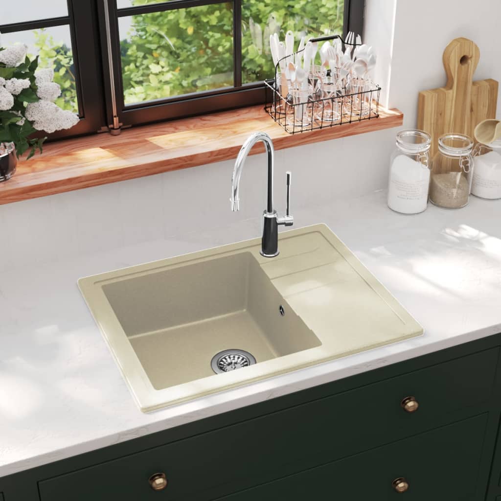 Vask med overløpshull oval beige granitt