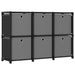 Displayhylle med 6 kuber og bokser svart 103x30x72,5 cm stoff