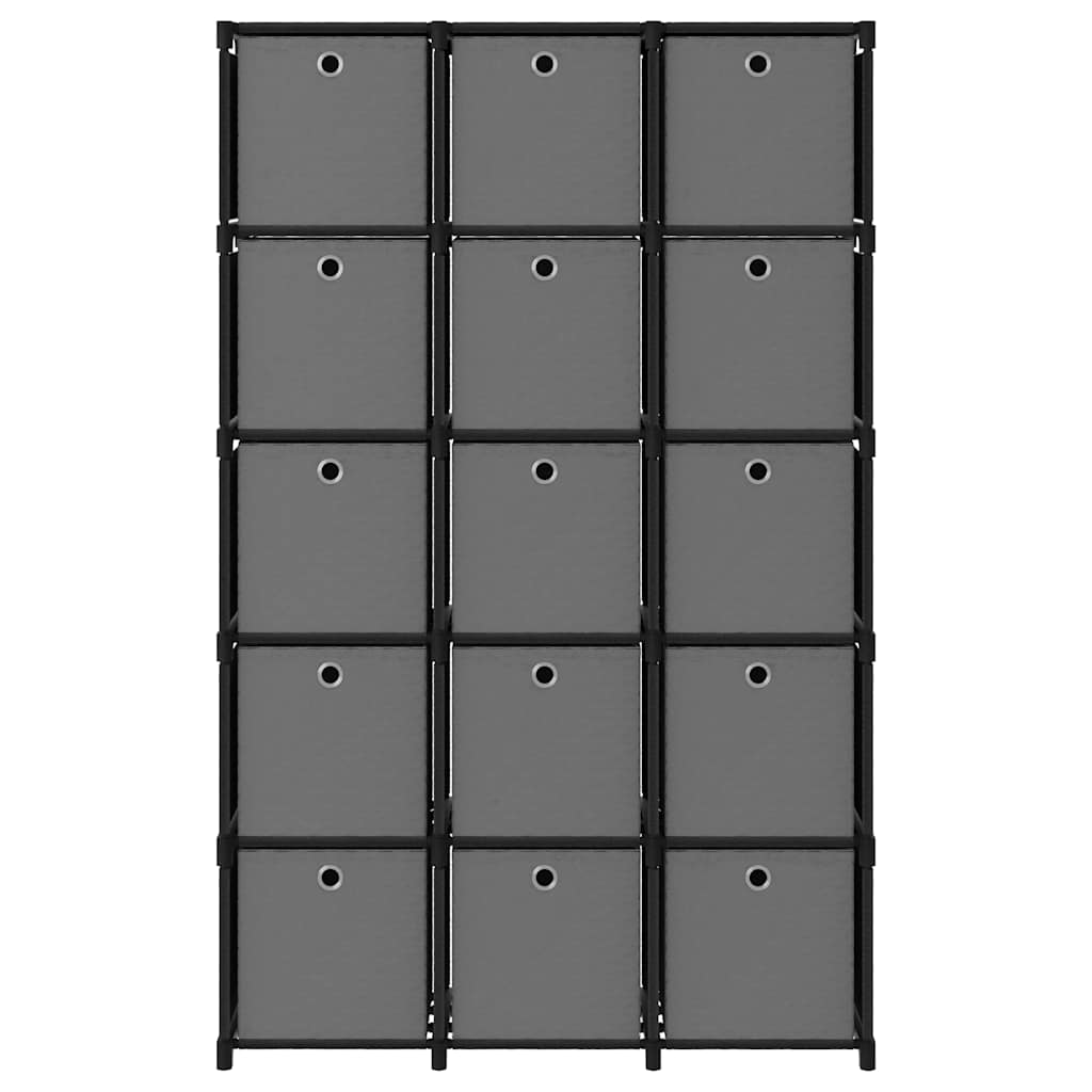 Displayhylle med 15 kuber og bokser svart 103x30x175,5 cm stoff