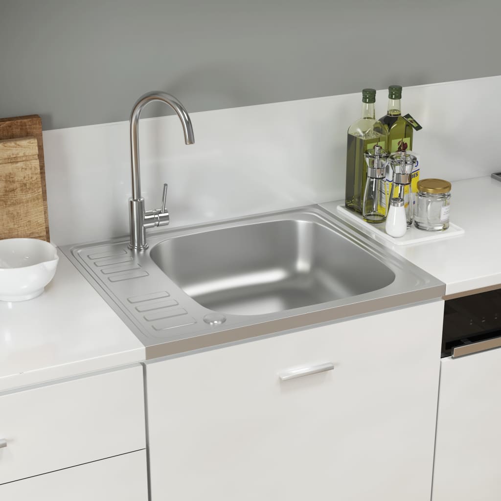 Kjøkkenvask med avløpssett sølv 600x500x155 mm rustfritt stål