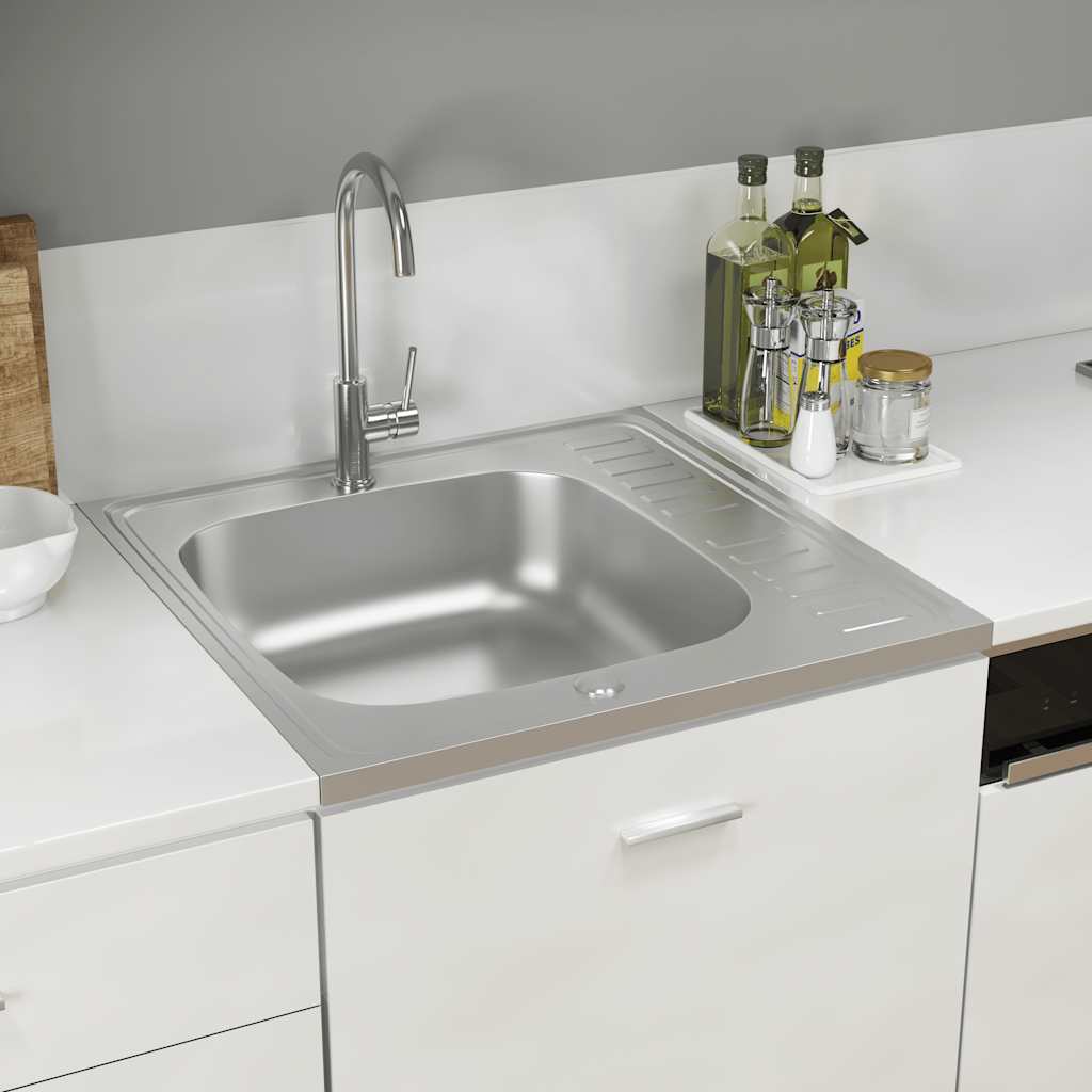 Kjøkkenvask med avløpssett sølv 600x600x155 mm rustfritt stål