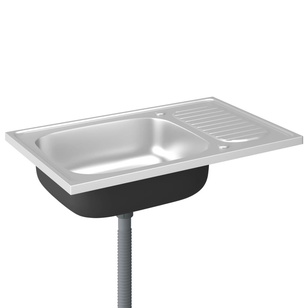 Kjøkkenvask med avløpssett sølv 800x500x155 mm rustfritt stål