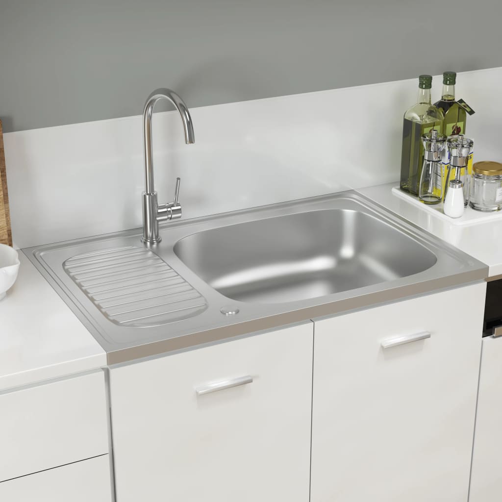 Kjøkkenvask med avløpssett sølv 800x500x155 mm rustfritt stål