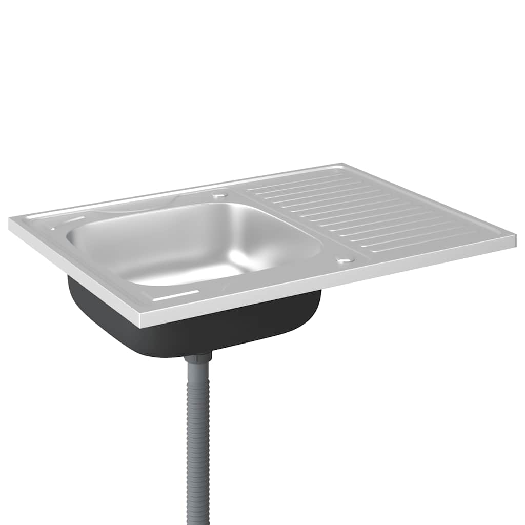 Kjøkkenvask med avløpssett sølv 800x600x155 mm rustfritt stål