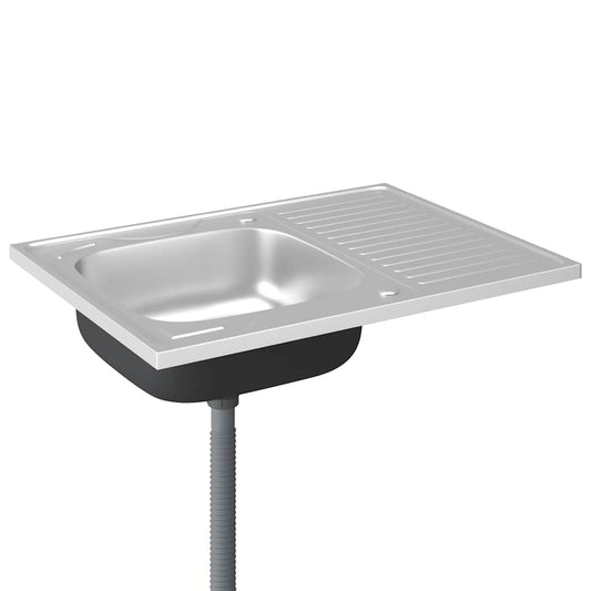 Kjøkkenvask med avløpssett sølv 800x600x155 mm rustfritt stål