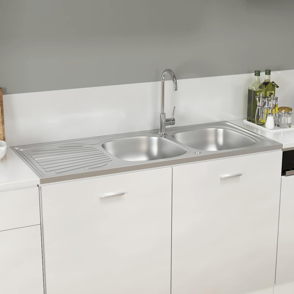 Dobbel kjøkkenvask sølv 1200x500x155 mm rustfritt stål