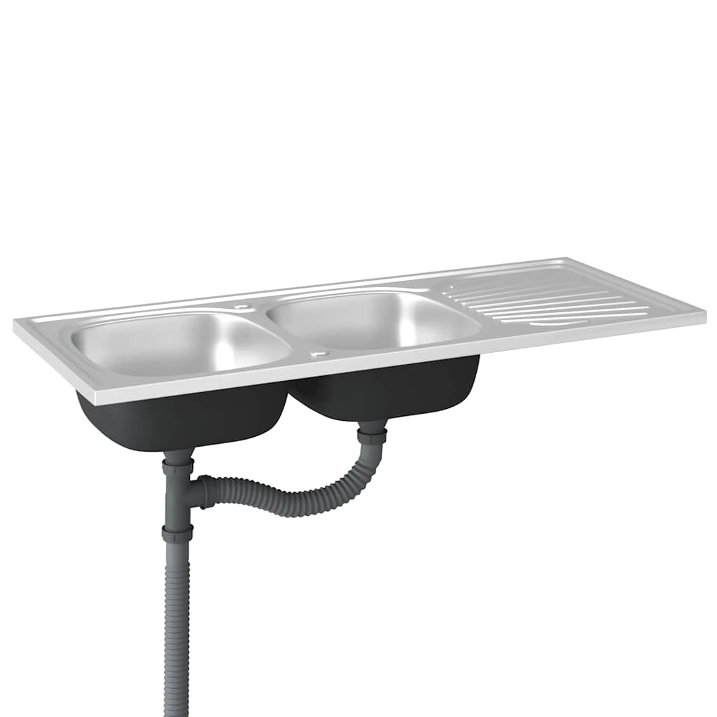 Dobbel kjøkkenvask sølv 1200x500x155 mm rustfritt stål