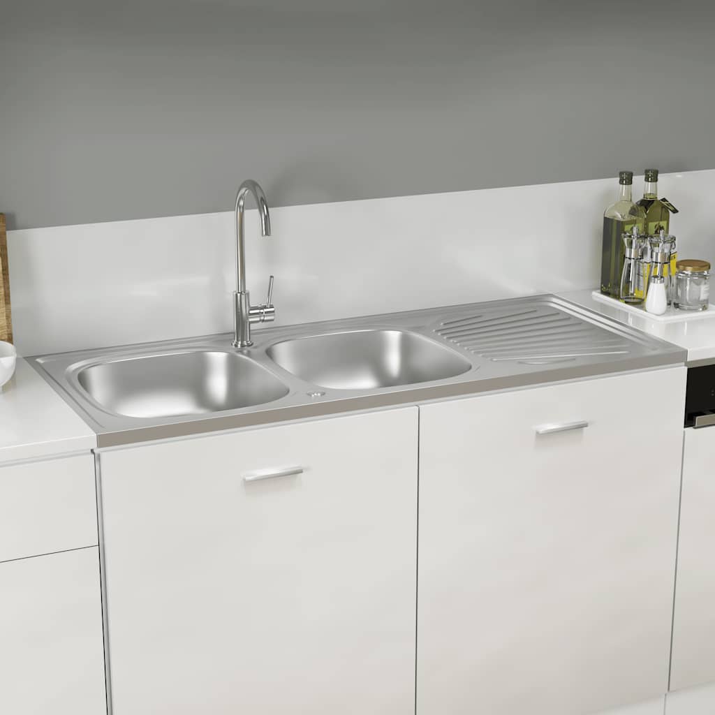 Dobbel kjøkkenvask sølv 1200x500x155 mm rustfritt stål