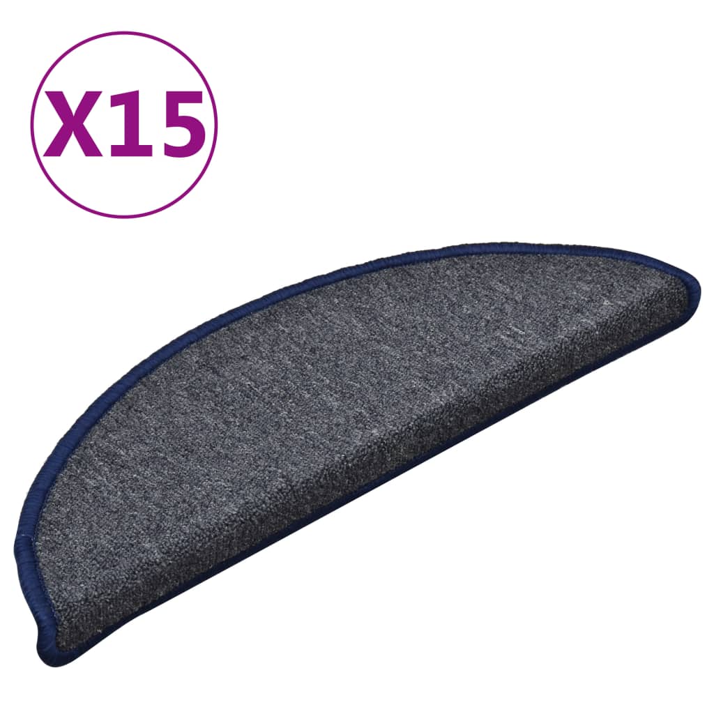 Trappematter 15 stk 56x17x3 cm mørkegrå og blå halvrund