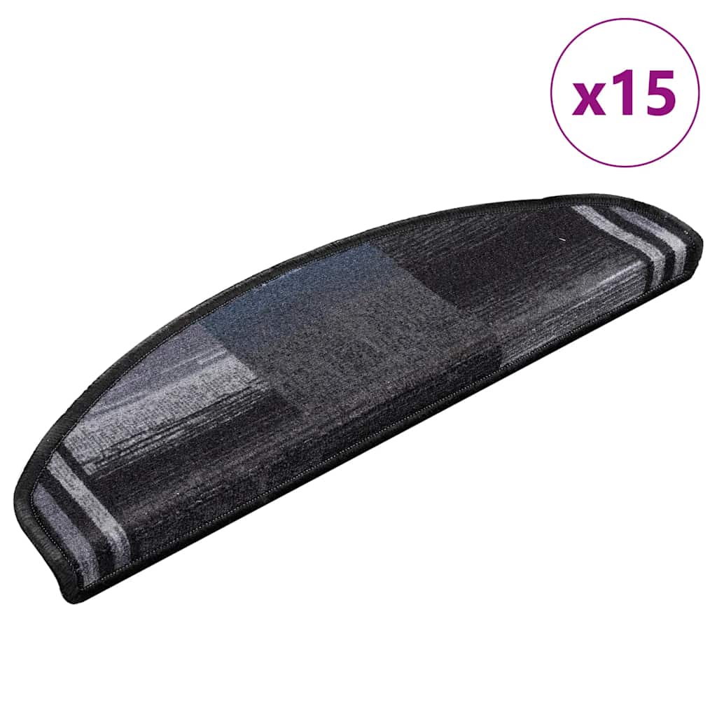 Selvklebende trappematter 15 stk svart og grå 65x21x4 cm