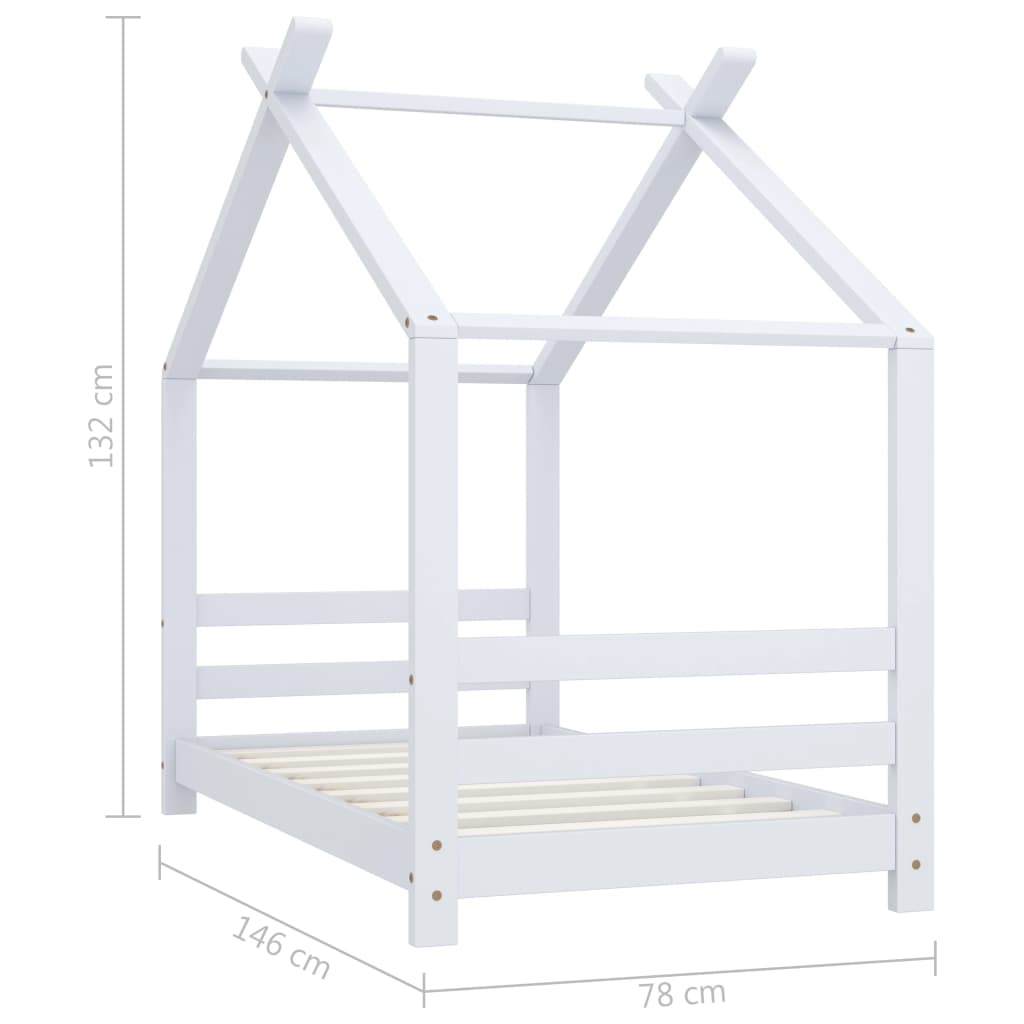 Sengeramme for barn heltre furu hvit 70x140 cm