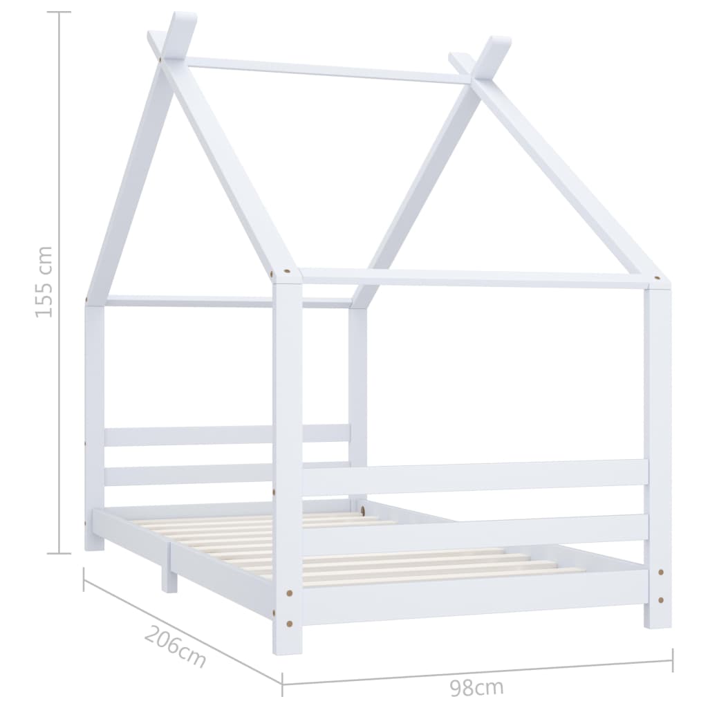 Sengeramme for barn heltre furu hvit 90x200 cm