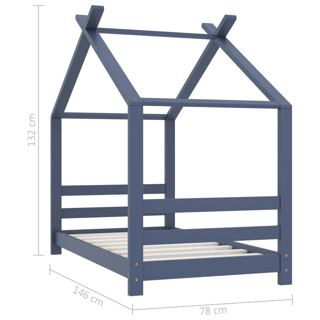 Sengeramme for barn heltre furu grå 70x140 cm