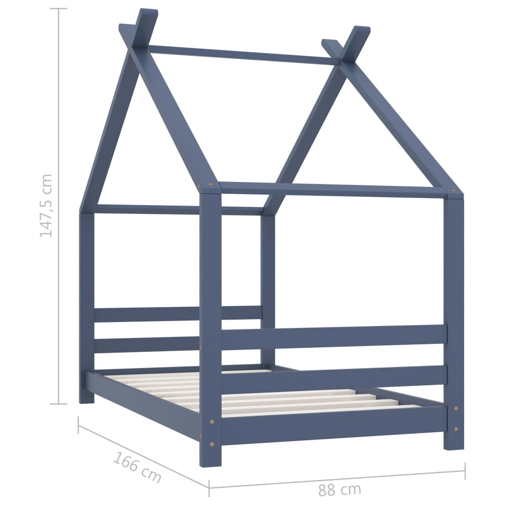 Sengeramme for barn heltre furu grå 80x160 cm