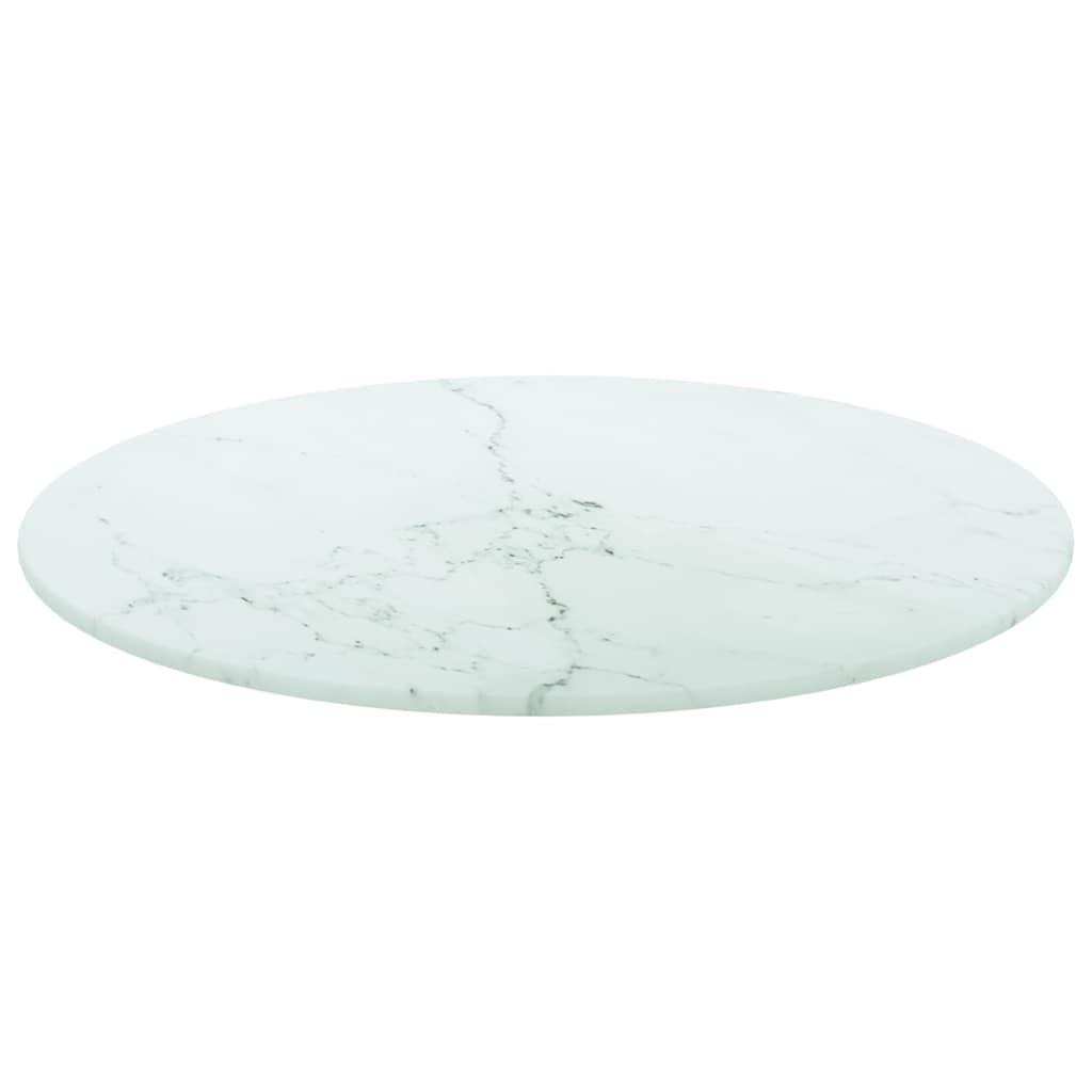 Bordplate hvit Ø40x0,8 cm herdet glass med marmor design
