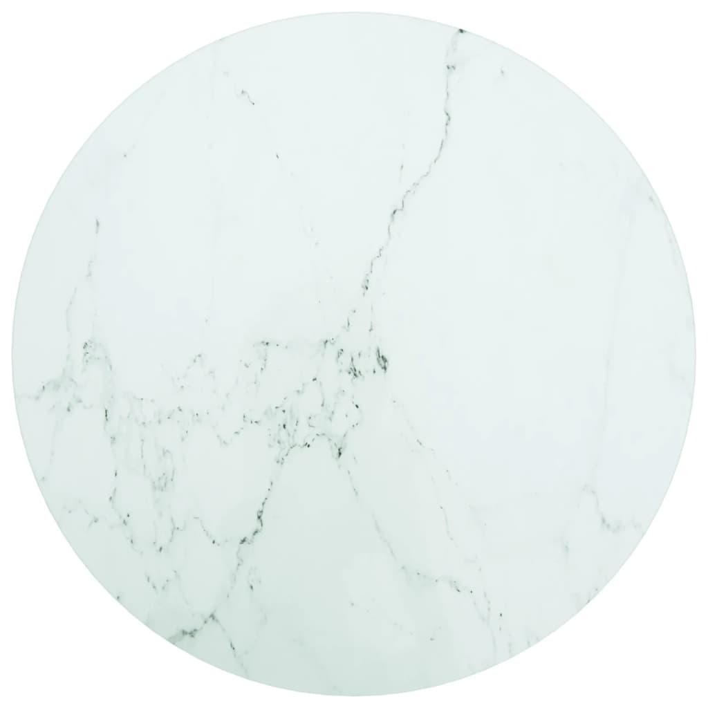 Bordplate hvit Ø50x0,8 cm herdet glass med marmor design