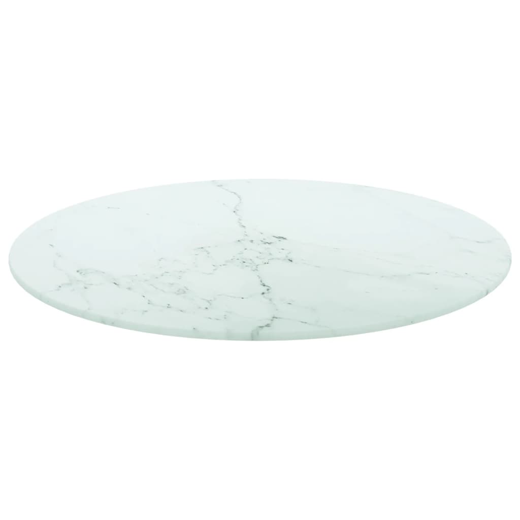 Bordplate hvit Ø50x0,8 cm herdet glass med marmor design