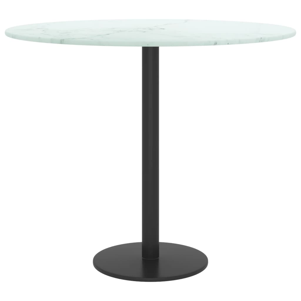 Bordplate hvit Ø50x0,8 cm herdet glass med marmor design
