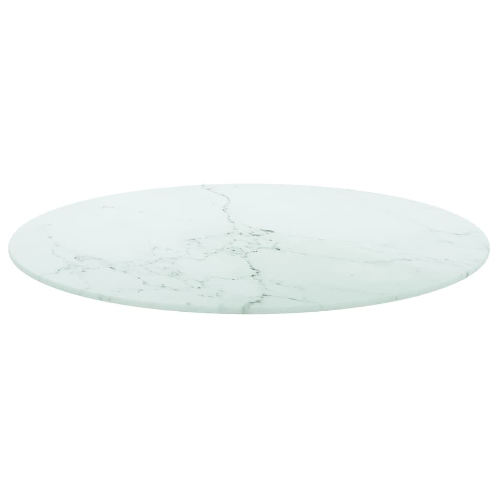 Bordplate hvit Ø70x0,8 cm herdet glass med marmor design