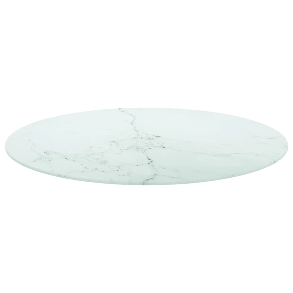 Bordplate hvit Ø80x1 cm herdet glass med marmor design