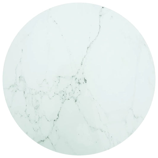 Bordplate hvit Ø90x1 cm herdet glass med marmor design
