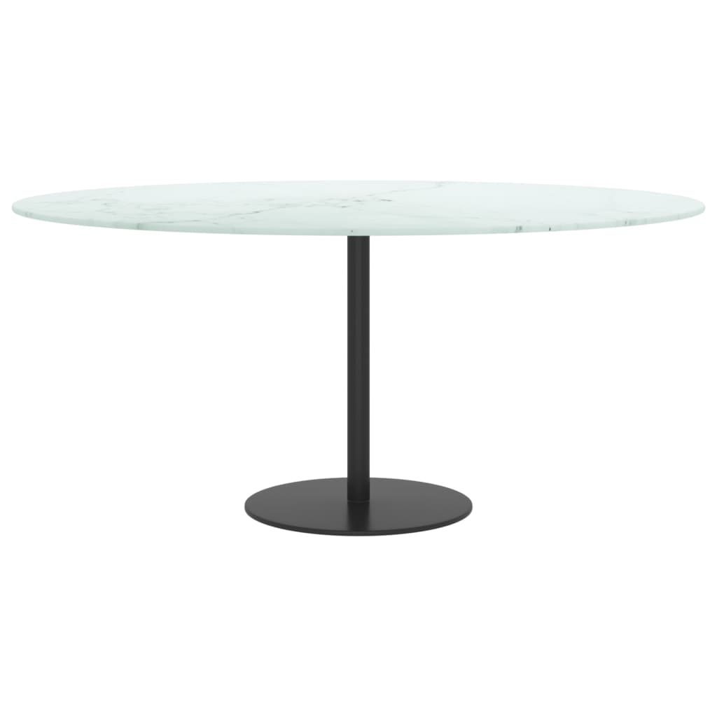 Bordplate hvit Ø90x1 cm herdet glass med marmor design