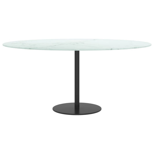 Bordplate hvit Ø90x1 cm herdet glass med marmor design