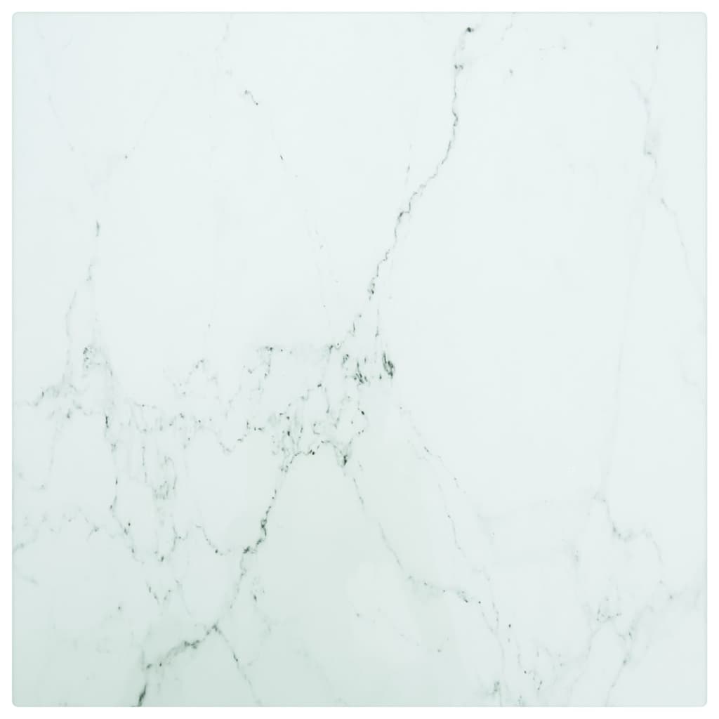 Bordplate hvit 30x30 cm 6 mm herdet glass med marmor design