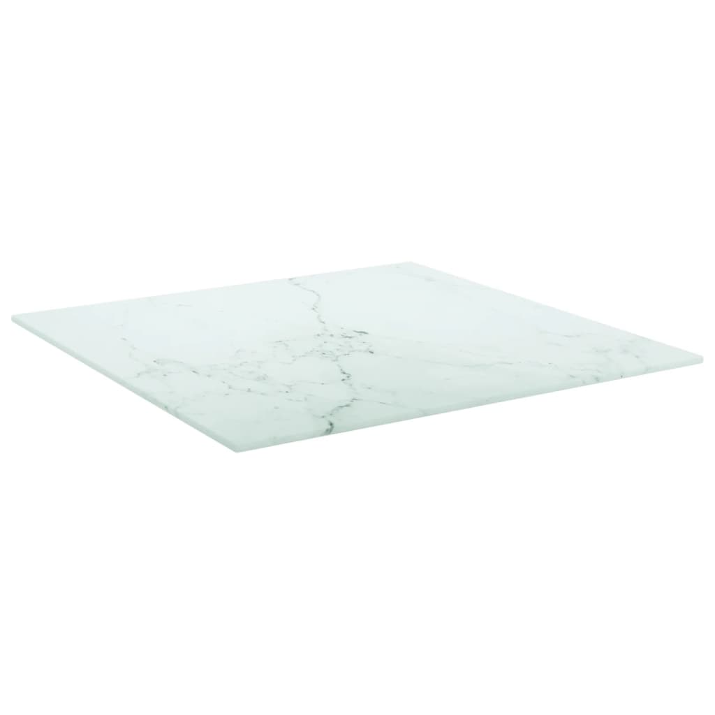 Bordplate hvit 50x50 cm 6 mm herdet glass med marmor design