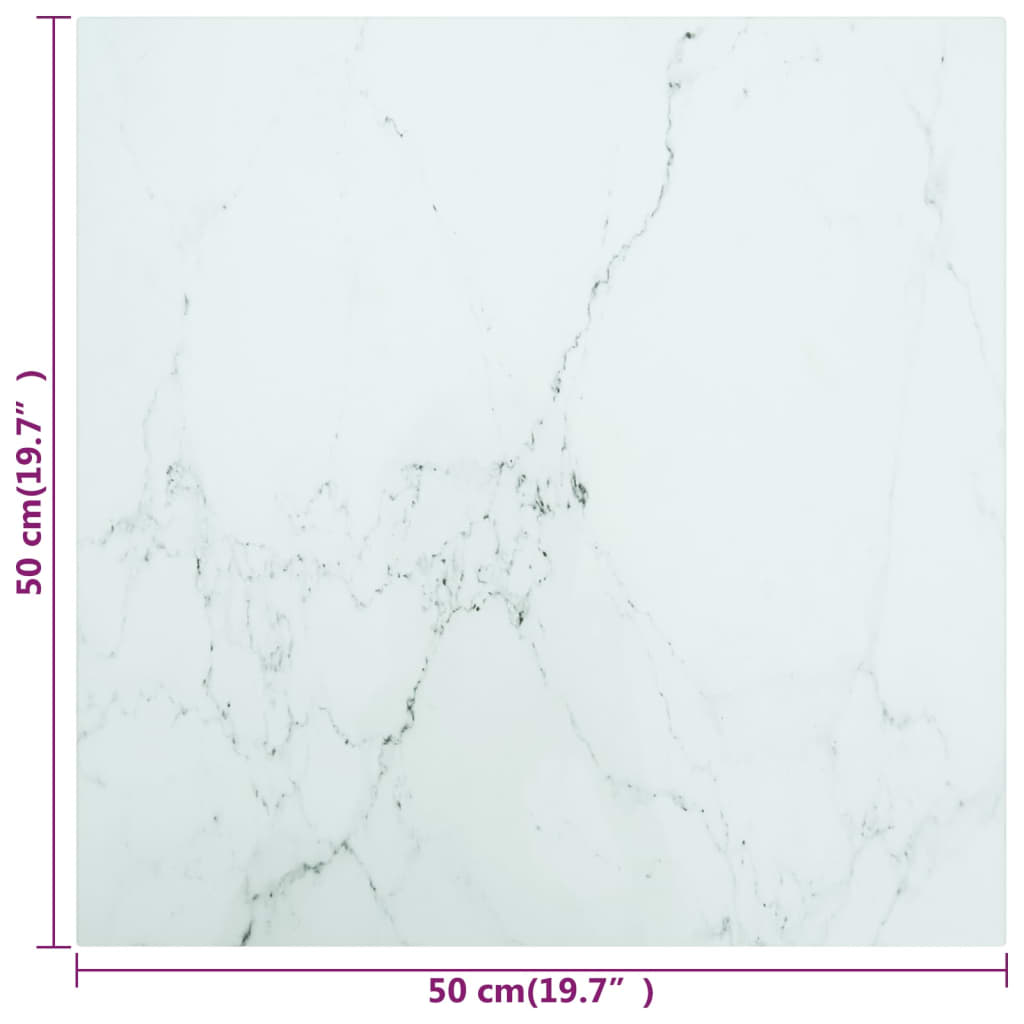 Bordplate hvit 50x50 cm 6 mm herdet glass med marmor design