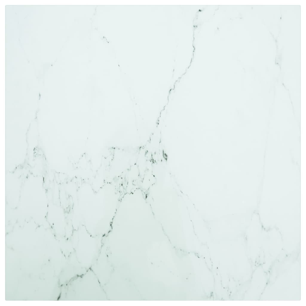 Bordplate hvit 60x60 cm 6 mm herdet glass med marmor design