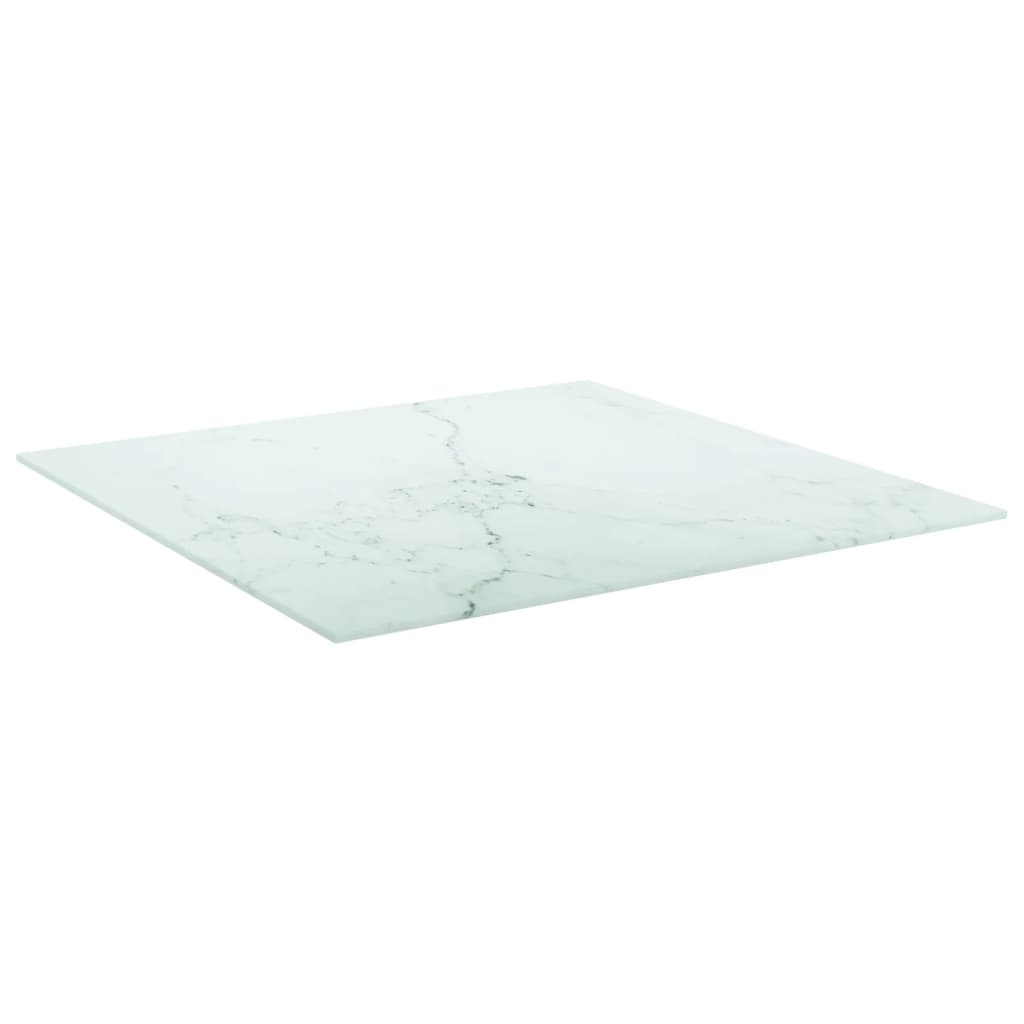 Bordplate hvit 60x60 cm 6 mm herdet glass med marmor design