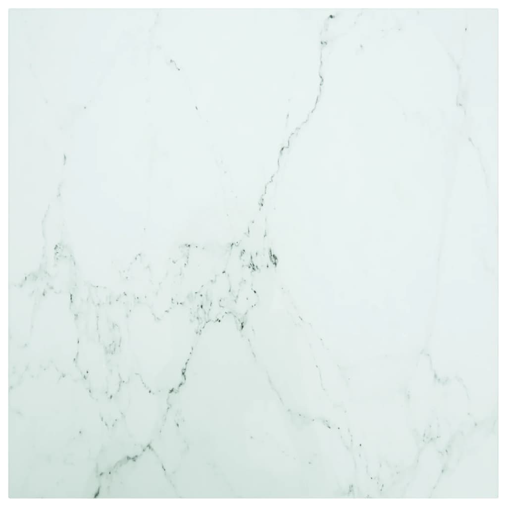 Bordplate hvit 80x80 cm 6 mm herdet glass med marmor design
