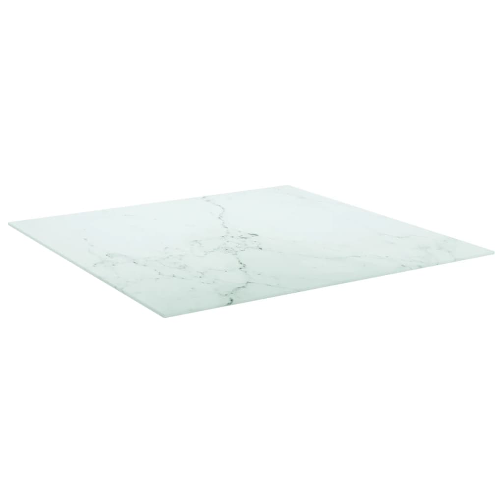 Bordplate hvit 80x80 cm 6 mm herdet glass med marmor design