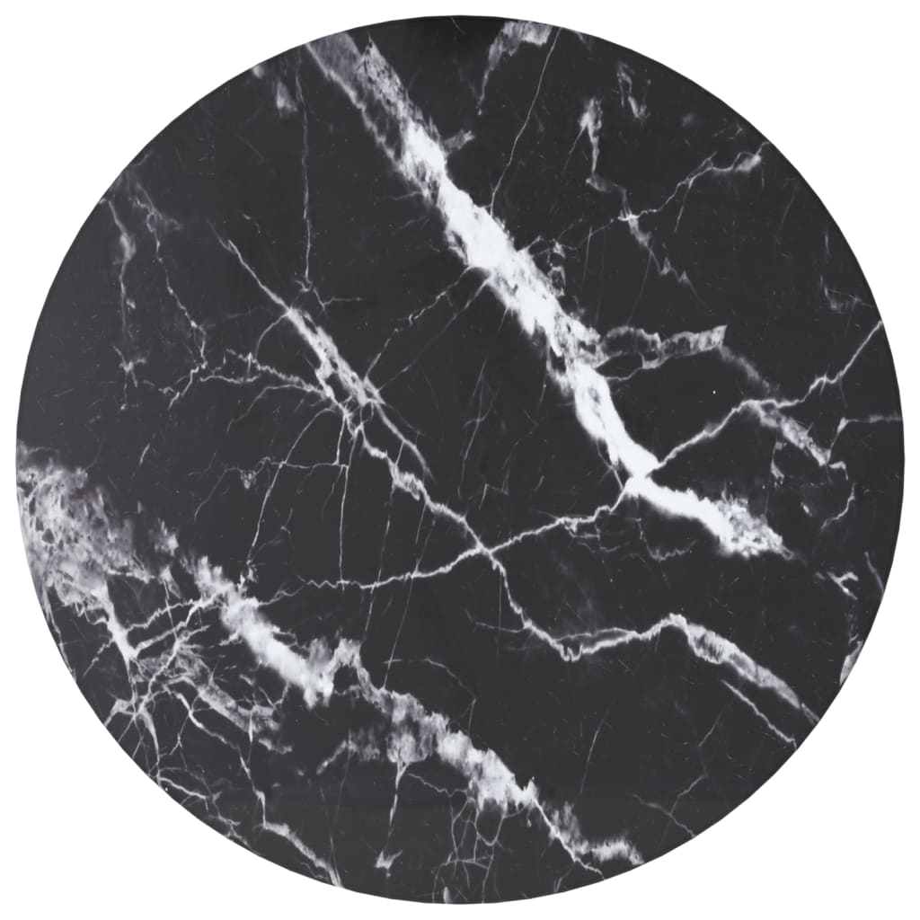 Bordplate svart Ø30x0,8 cm herdet glass med marmor design