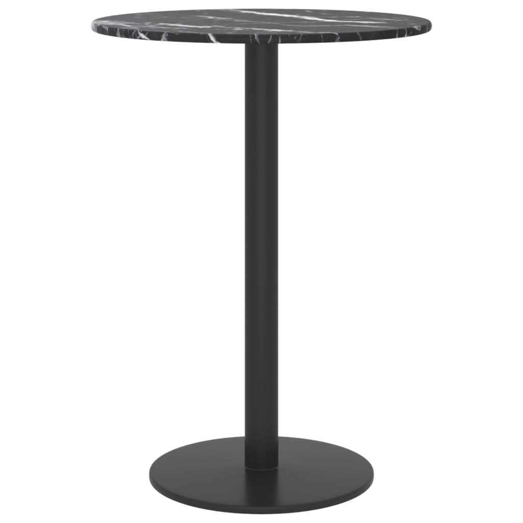 Bordplate svart Ø30x0,8 cm herdet glass med marmor design